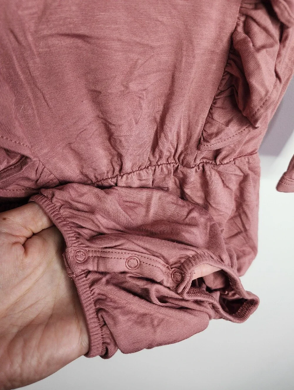 Kyte BABY Mauve Ruffle Long-Sleeve Romper
